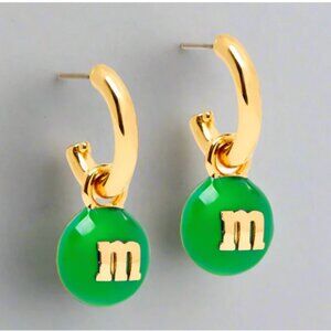 Kate Spade M&M's Green Charm Huggies Cuff Earrings Gold Tone Candy Post Back